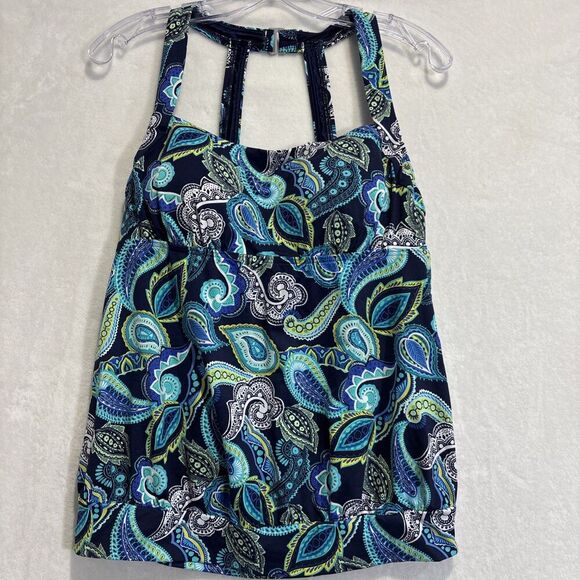 Lands End Women's Blouson Tankini Top Colorful Paisley Size 10 Beach Pool Cruise - Picture 1 of 16